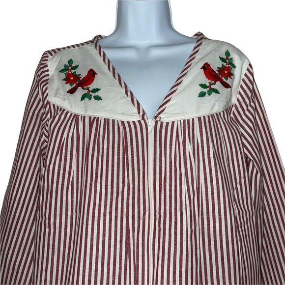 Vintage Y2K Collections Etc Red Striped Cardinal Christmas Holiday Nightgown M - Picture 2 of 10